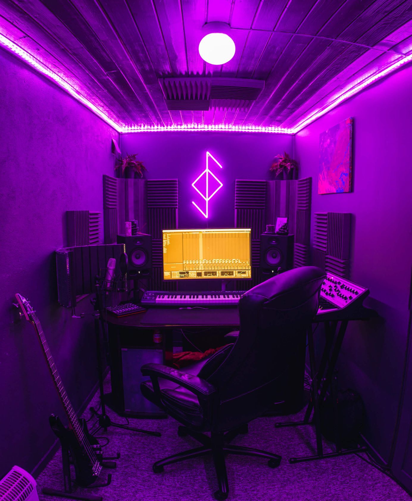 An unusual home office in a small den