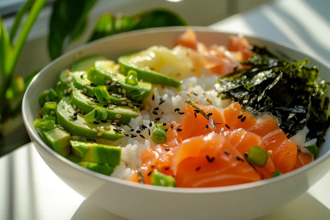 Avocado and salmon rice bowl