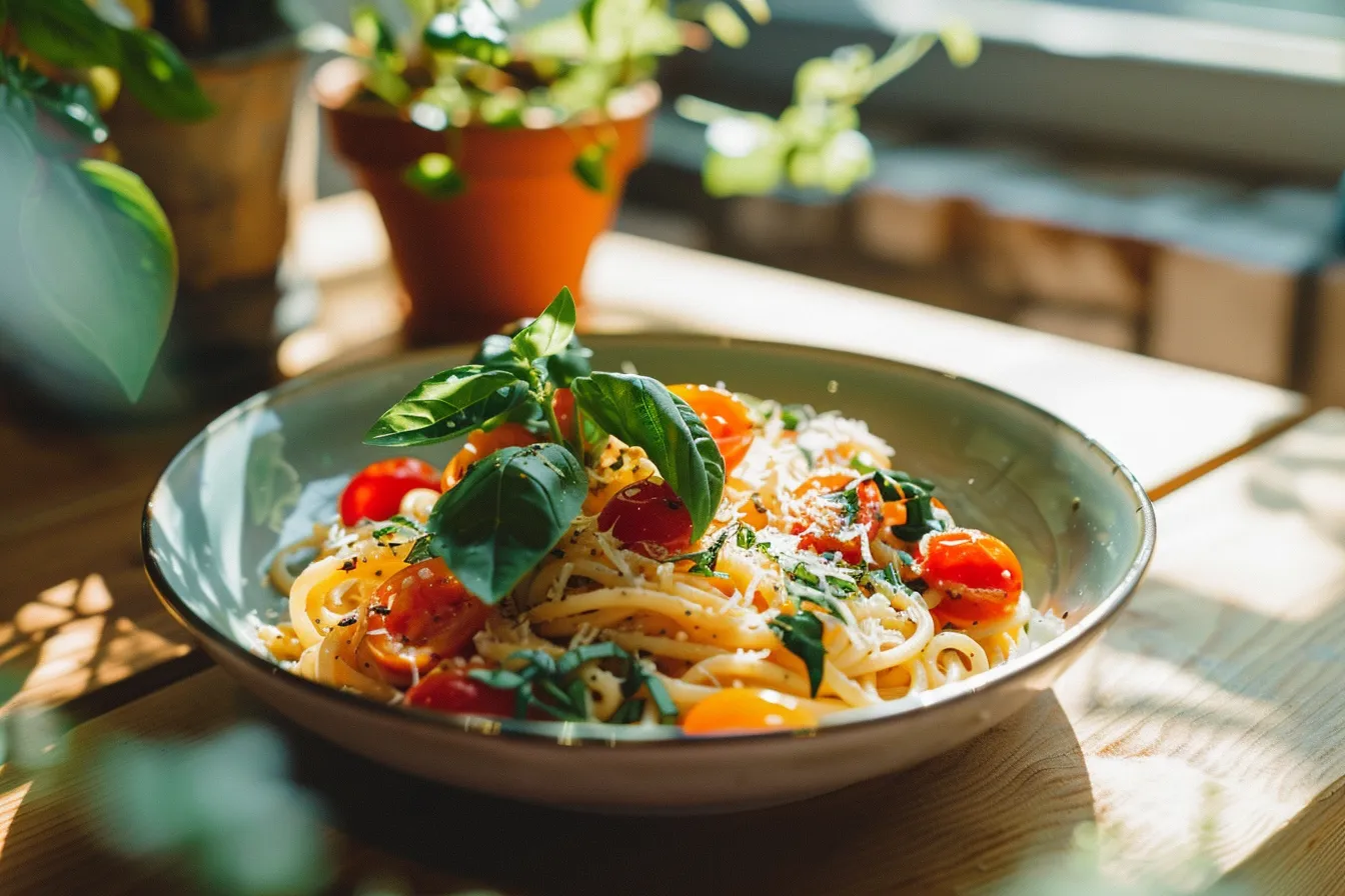 A cherry tomato & basil pasta bowl