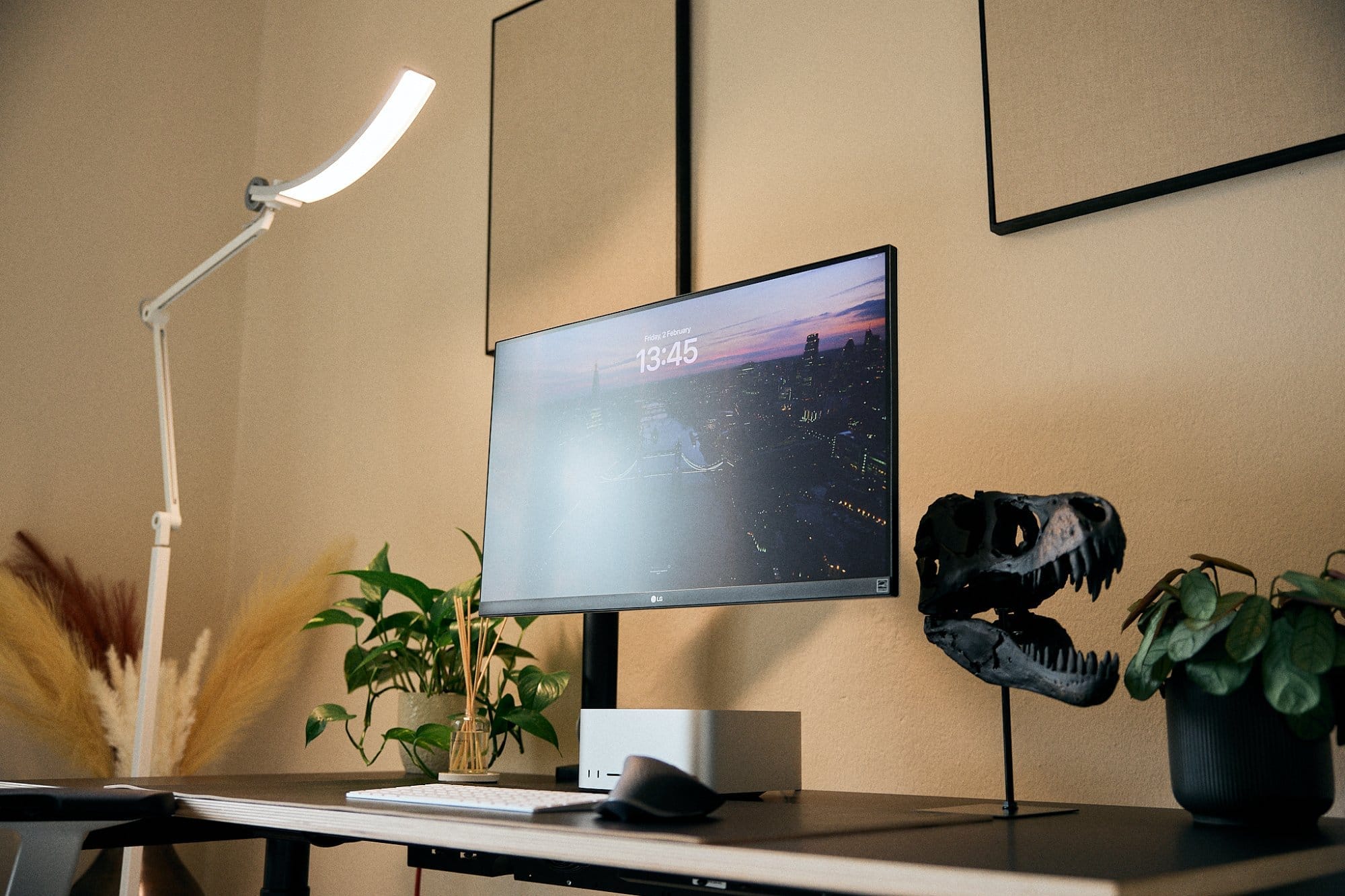 A clean Mac Studio setup with a BenQ e-reading floor lamp