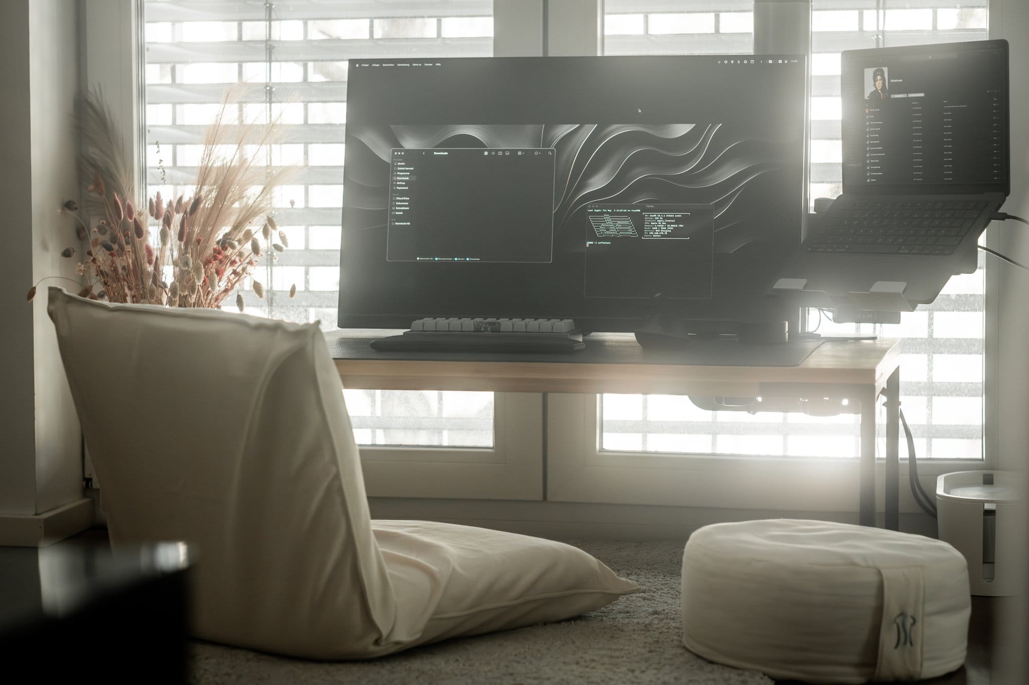 A minimal floor setup with Acer Nitro monitor and MOFT stand