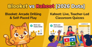 Blooket vs Kahoot comparison covering home drill vs live classroom use cases, pricing from $3/month for Kahoot and $4.99/month for Blooket, shared 2.9/5 Trustpilot ratings, and platform limitations around teaching versus reviewing content.