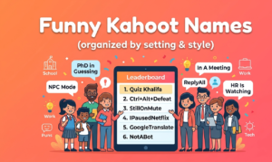 Funny Kahoot Names 2026 Funny Kahoot names guide for 2026 with 50+ usernames for school and work settings, 0.72 standard deviation learning improvement from 155 studies, platform growth to 12 billion cumulative participants, and 15-character display name limit.