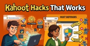 Kahoot hacks guide for 2026 covering auto-answer bots at 85% search popularity, AI extensions like KahootGPT at 72%, GitHub tools including Kitty-Tools, keyboard shortcuts, invisible nicknames, and host countermeasures like two-step join and lobby lock.