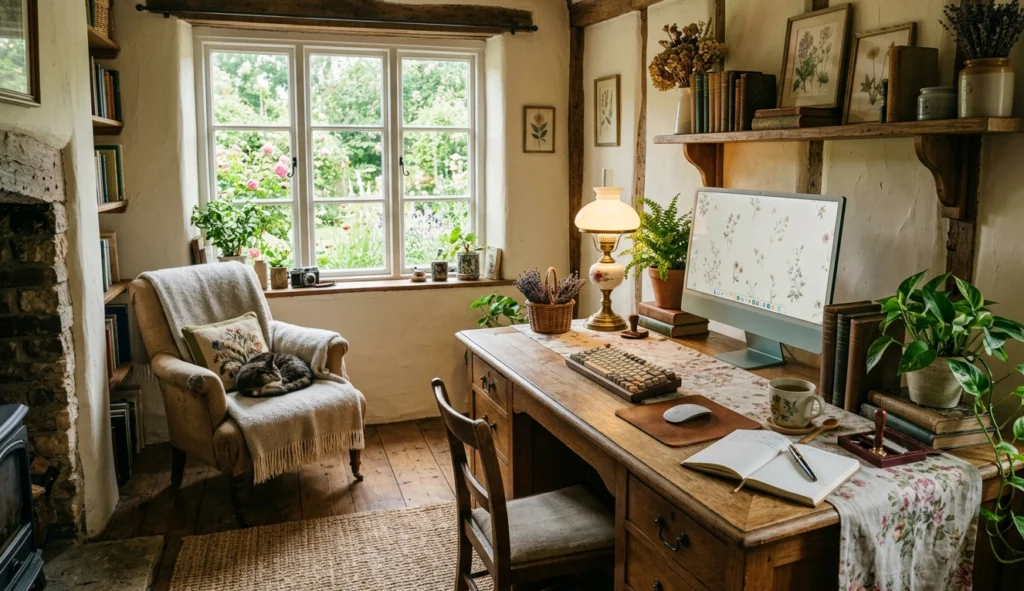 Cottagecore home office setup