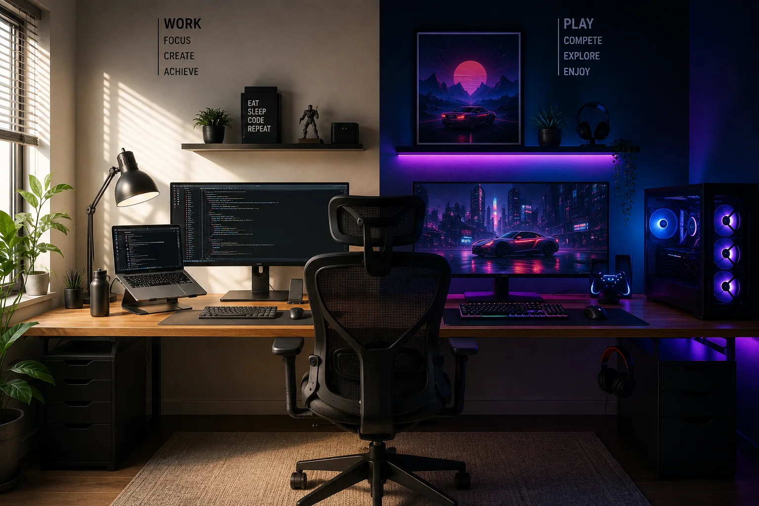 The Dual-Purpose Desk Setup Built for Deep Work by Day and Gaming by Night