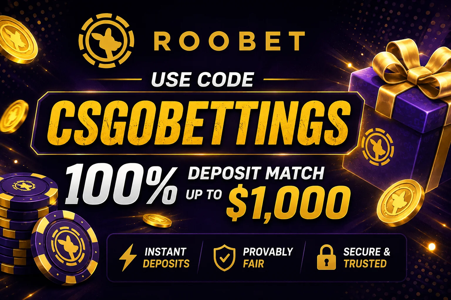 Roobet Promo Code CSGOBETTINGS 100% Deposit Match up to $1,000