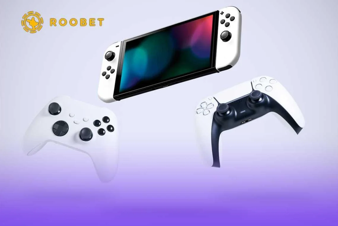 Three gaming console controllers