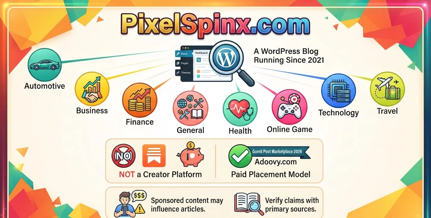 PixelSpinx.com is a multi-topic WordPress blog covering finance, business, technology, health, travel, automotive, and other subjects.